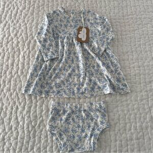 NWT Angel Dear Modal Rib Blue Floral & Bow Print Long Sleeve Dress & Bloomer Set